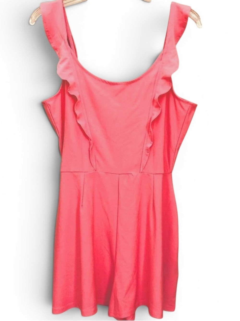 Divided Beach Romper Ruffle Straps Coral Shorts Jumper Back Ties Pink Stretchy